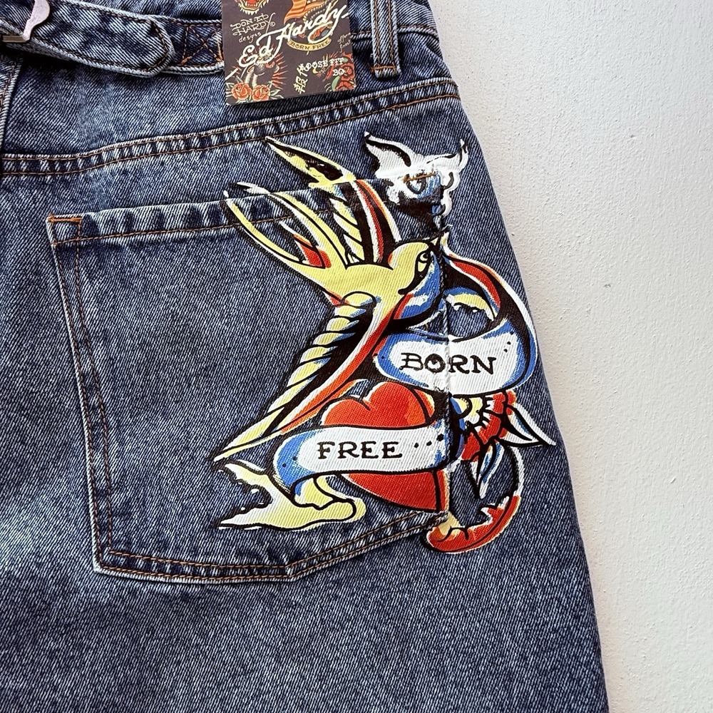 Ed Hardy Jeans Heart Women's Size 30 Wide Leg‎ NWT Retro Y2K Pants